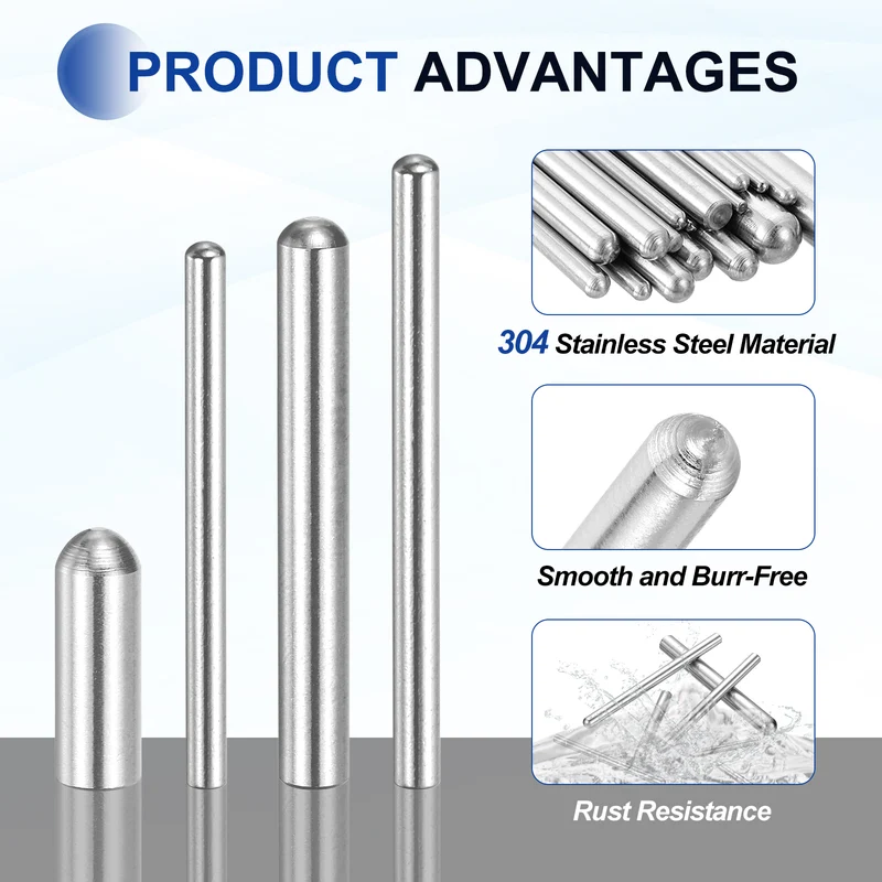 60 Pcs 1x10 mm 304 Stainless Steel Round Head Flat Chamfered End Dowel Pins