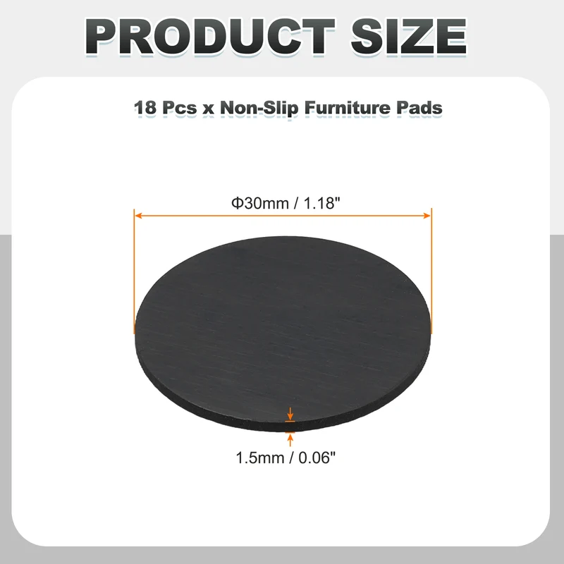 18pcs Non Slip Furniture Pads 1-3/16" x 0.06" Adhesive Round Rubber Feet Black