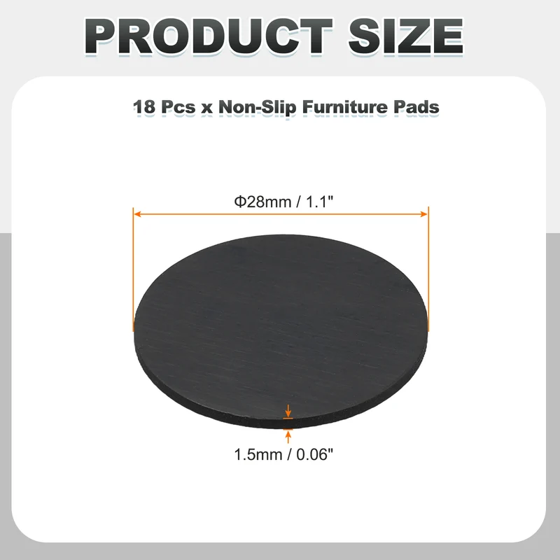 18pcs Non Slip Furniture Pads 1-1/16" x 0.06" Adhesive Round Rubber Feet Black