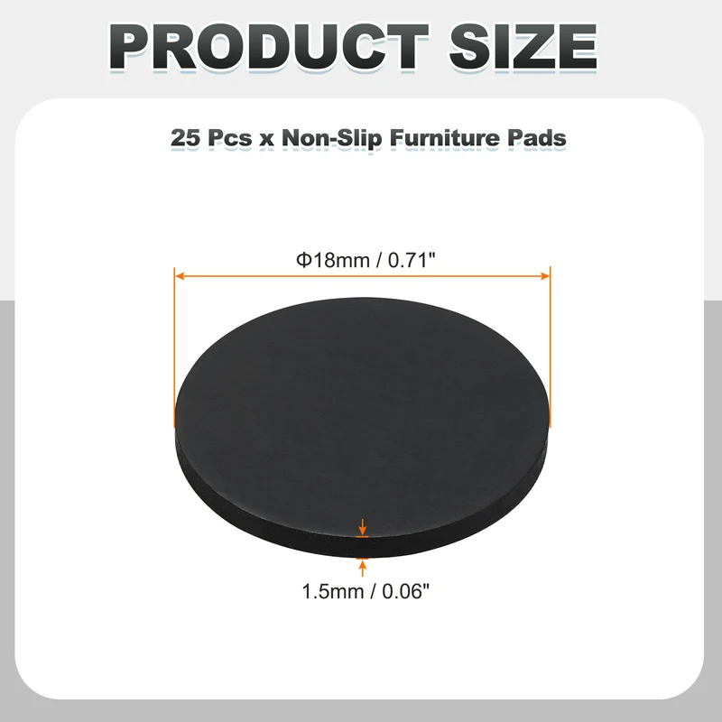 25pcs Non Slip Furniture Pads 11/16" x 0.06" Adhesive Round Rubber Feet Black