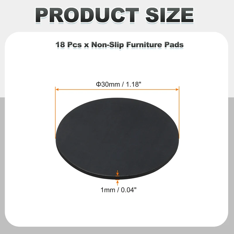 18pcs Non Slip Furniture Pads 1-3/16" x 0.04" Adhesive Round Rubber Feet Black