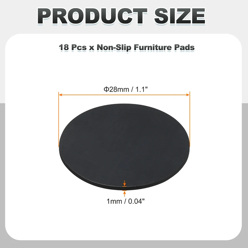 18pcs Non Slip Furniture Pads 1-1/16" x 0.04" Adhesive Round Rubber Feet Black