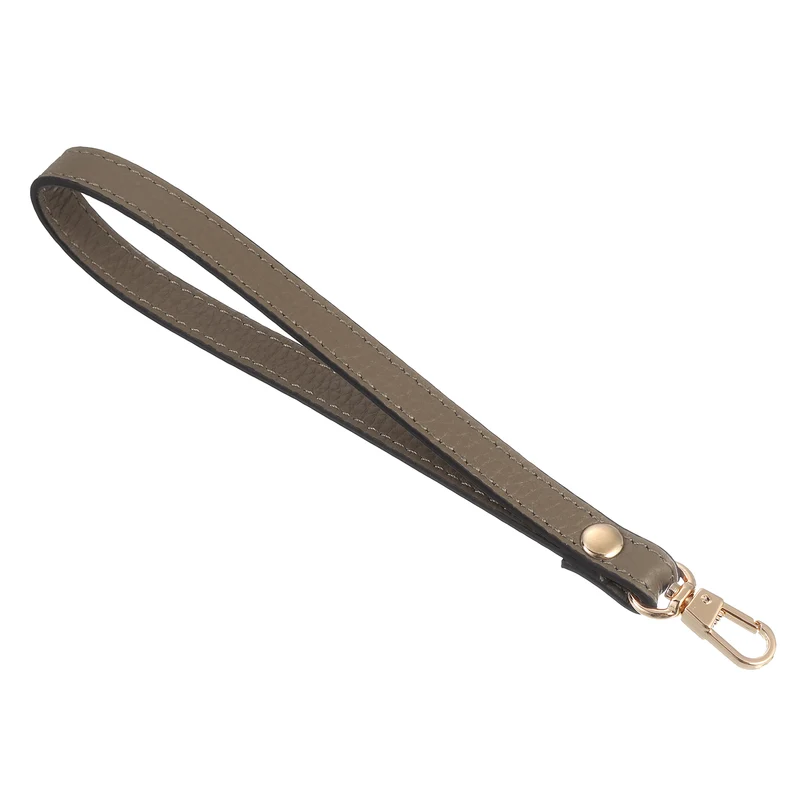 Leather Wristlet Strap, 7.48" Hand Wrist Lanyard Bag Chain, Khaki+Gold