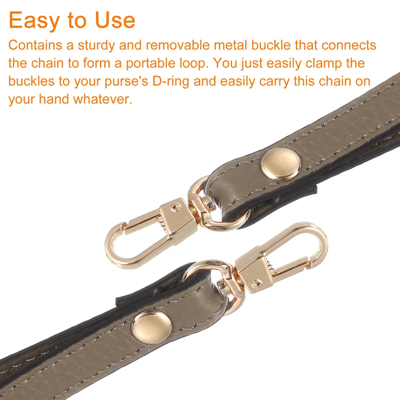 Leather Wristlet Strap, 7.48" Hand Wrist Lanyard Bag Chain, Khaki+Gold