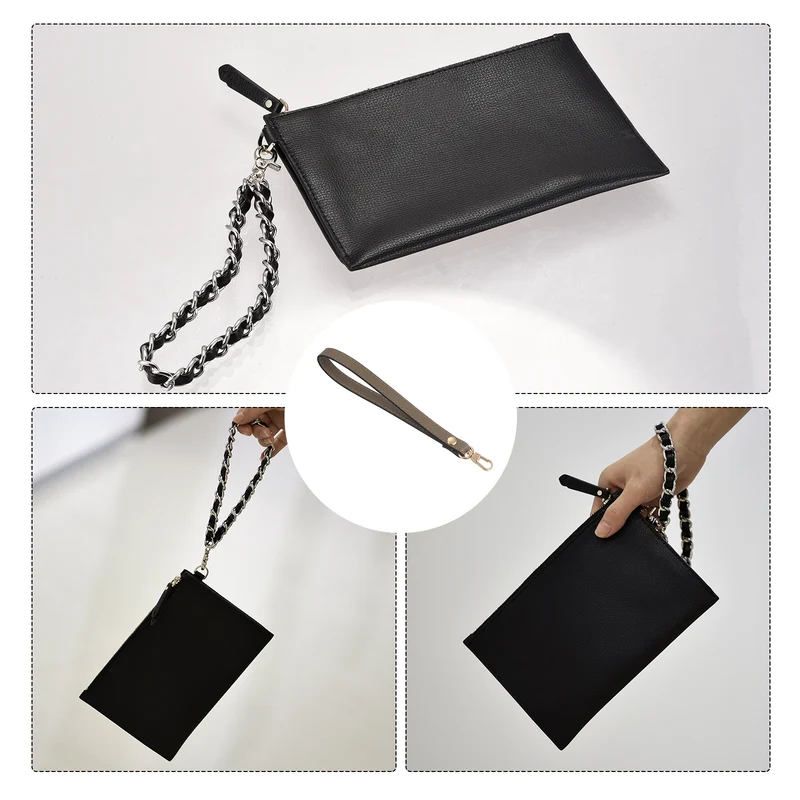 Leather Wristlet Strap, 7.48" Hand Wrist Lanyard Bag Chain, Khaki+Gold