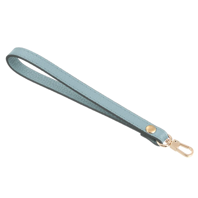 Leather Wristlet Strap, 7.48" Hand Wrist Lanyard Bag Chain, Sky Blue+Gold