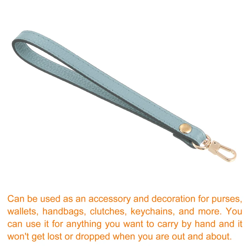 Leather Wristlet Strap, 7.48" Hand Wrist Lanyard Bag Chain, Sky Blue+Gold