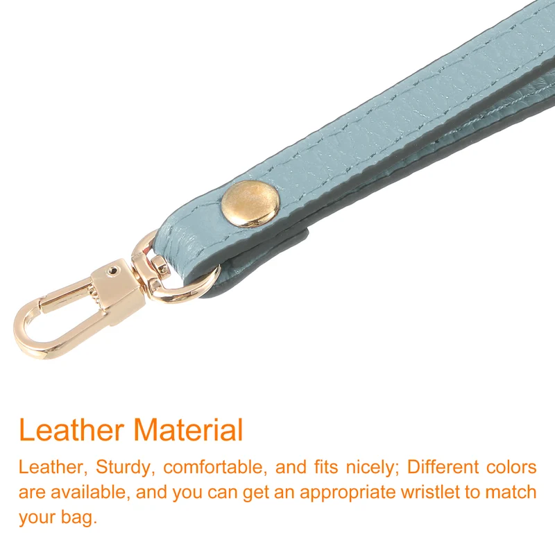 Leather Wristlet Strap, 7.48" Hand Wrist Lanyard Bag Chain, Sky Blue+Gold
