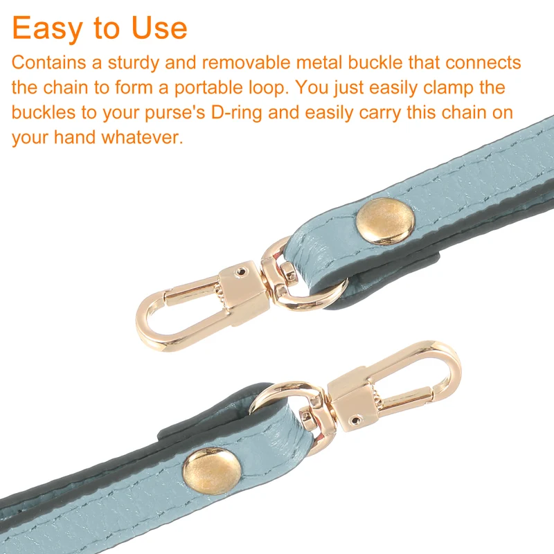 Leather Wristlet Strap, 7.48" Hand Wrist Lanyard Bag Chain, Sky Blue+Gold