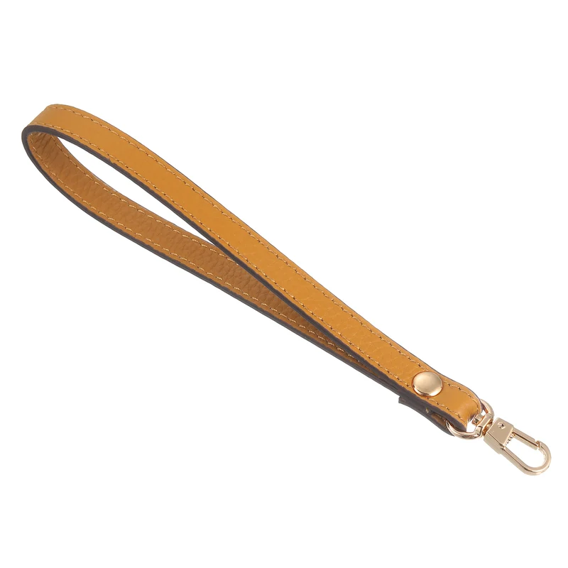 Leather Wristlet Strap, 7.48" Hand Wrist Lanyard Bag Chain, Ginger Yellow+Gold