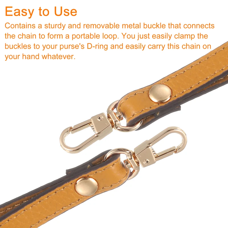 Leather Wristlet Strap, 7.48" Hand Wrist Lanyard Bag Chain, Ginger Yellow+Gold