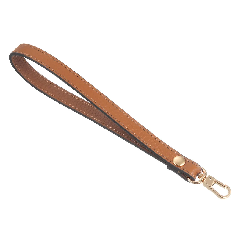 Leather Wristlet Strap, 7.48" Hand Wrist Lanyard Bag Chain, Dark Yellow+Gold
