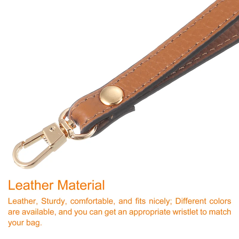 Leather Wristlet Strap, 7.48" Hand Wrist Lanyard Bag Chain, Dark Yellow+Gold