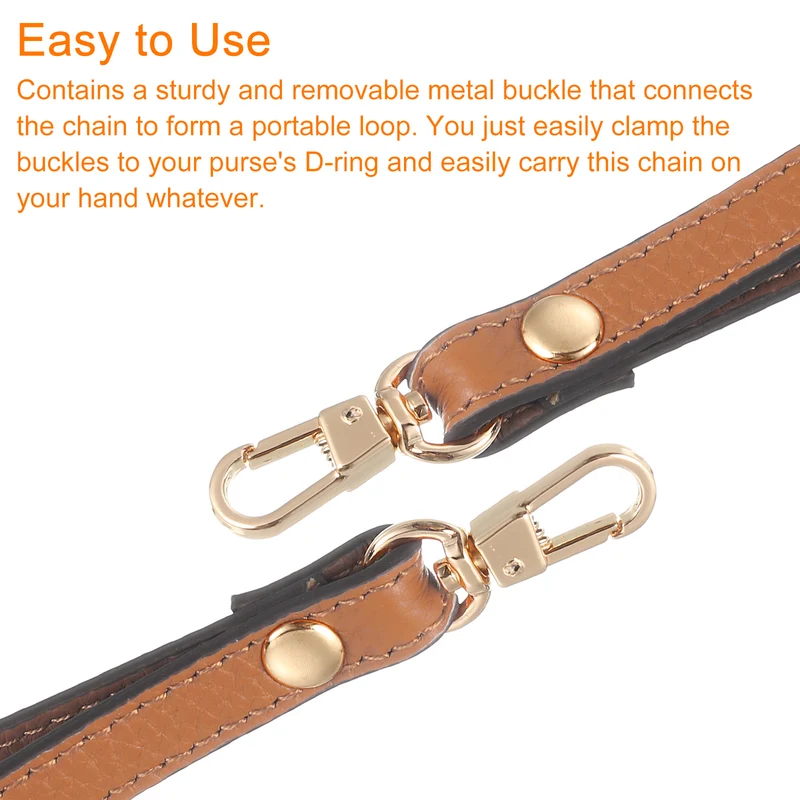 Leather Wristlet Strap, 7.48" Hand Wrist Lanyard Bag Chain, Dark Yellow+Gold