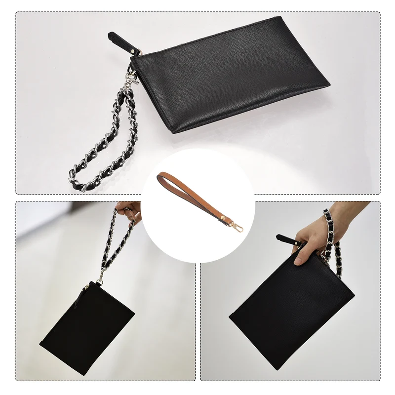 Leather Wristlet Strap, 7.48" Hand Wrist Lanyard Bag Chain, Dark Yellow+Gold