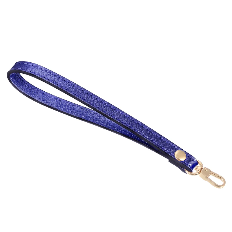 Leather Wristlet Strap, 7.48" Hand Wrist Lanyard Bag Chain, Blue+Gold