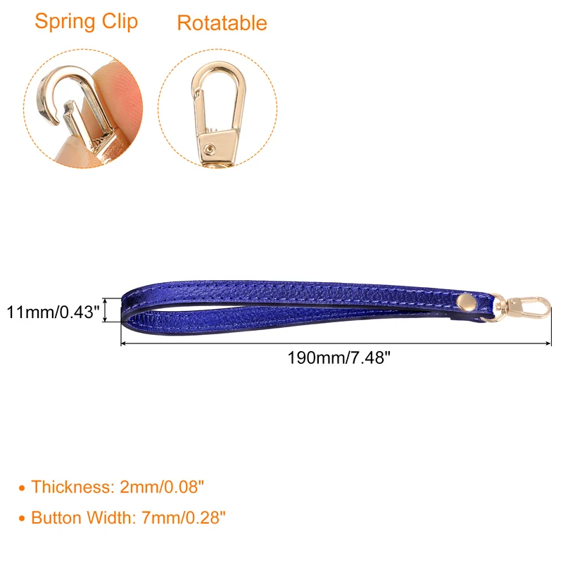Leather Wristlet Strap, 7.48" Hand Wrist Lanyard Bag Chain, Blue+Gold