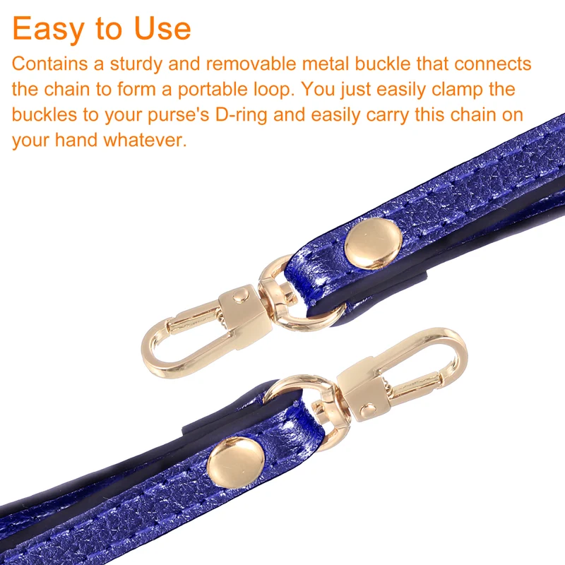 Leather Wristlet Strap, 7.48" Hand Wrist Lanyard Bag Chain, Blue+Gold