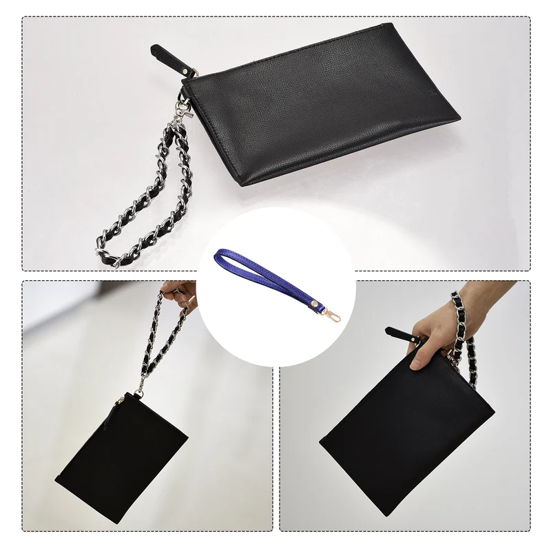 Leather Wristlet Strap, 7.48" Hand Wrist Lanyard Bag Chain, Blue+Gold