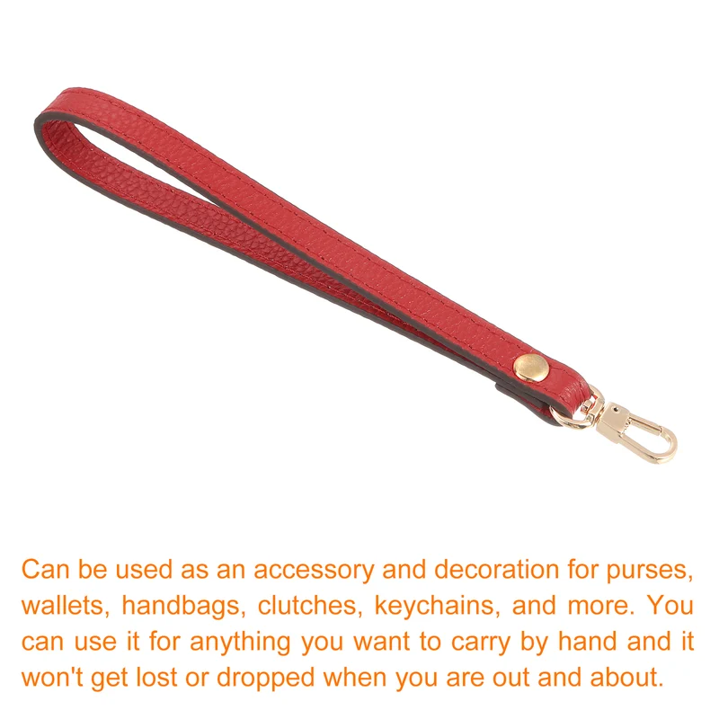 Leather Wristlet Strap 7.48" Hand Wrist Lanyard Bag Chain Red+Gold