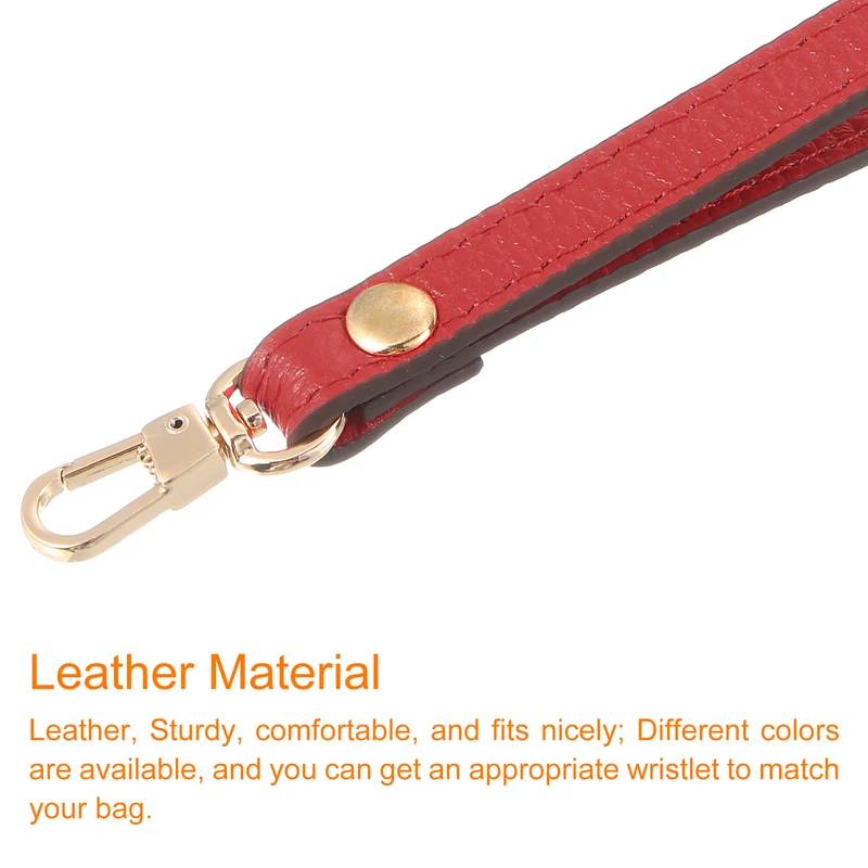 Leather Wristlet Strap 7.48" Hand Wrist Lanyard Bag Chain Red+Gold