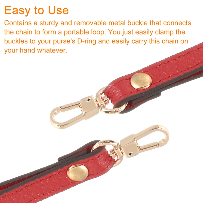 Leather Wristlet Strap 7.48" Hand Wrist Lanyard Bag Chain Red+Gold