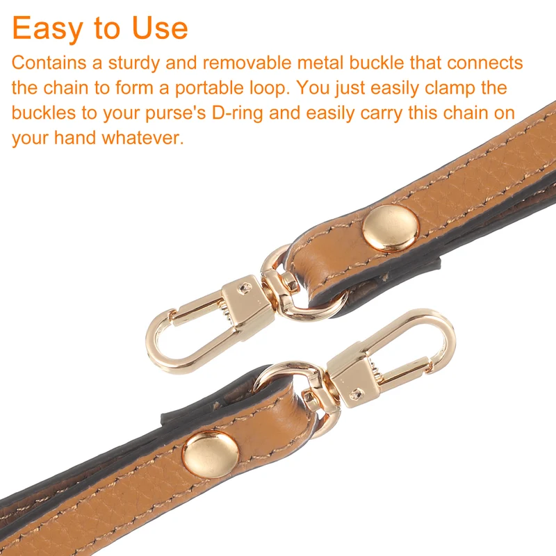 Leather Wristlet Strap, 7.48" Hand Wrist Lanyard Bag Chain, Dark Brown+Gold