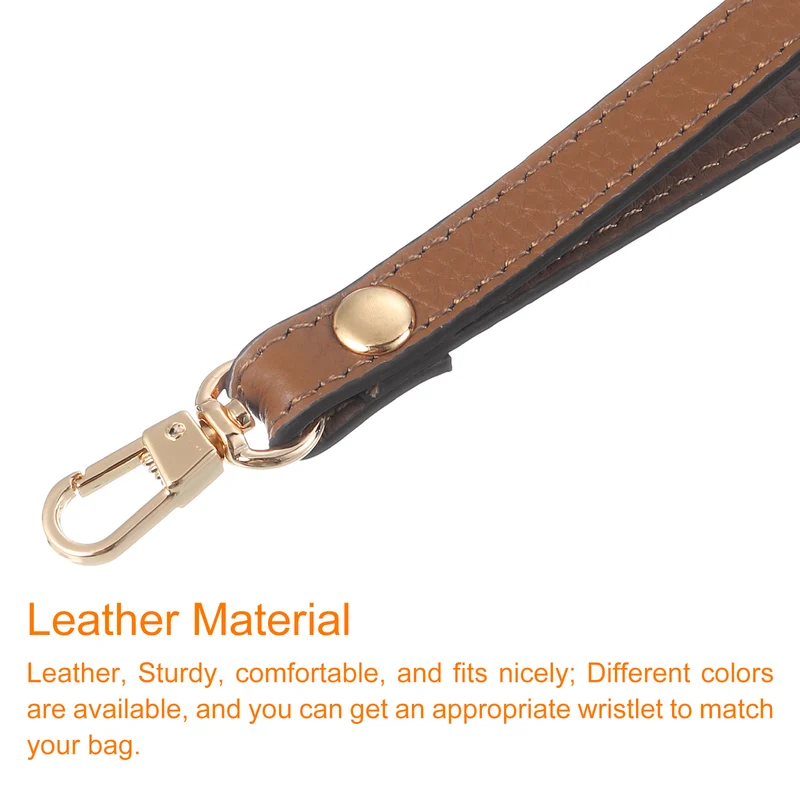 Leather Wristlet Strap 7.48" Hand Wrist Lanyard Bag Chain Brown Gold