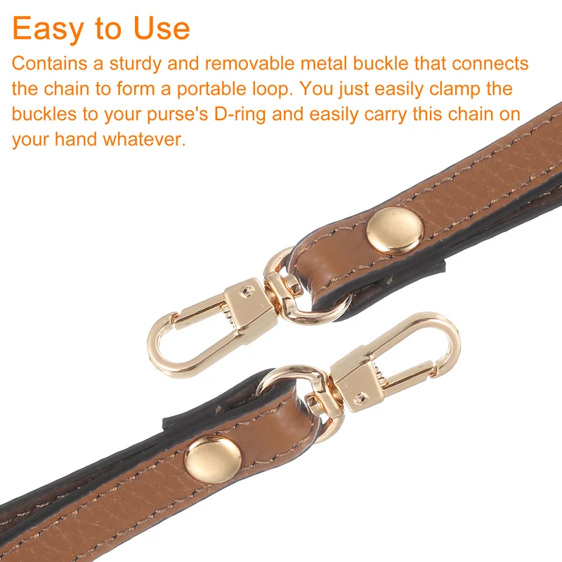 Leather Wristlet Strap 7.48" Hand Wrist Lanyard Bag Chain Brown Gold
