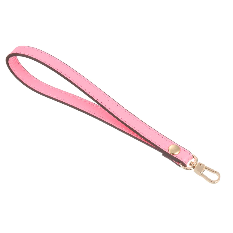 Leather Wristlet Strap, 7.48" Hand Wrist Lanyard Bag Chain, Pink+Gold
