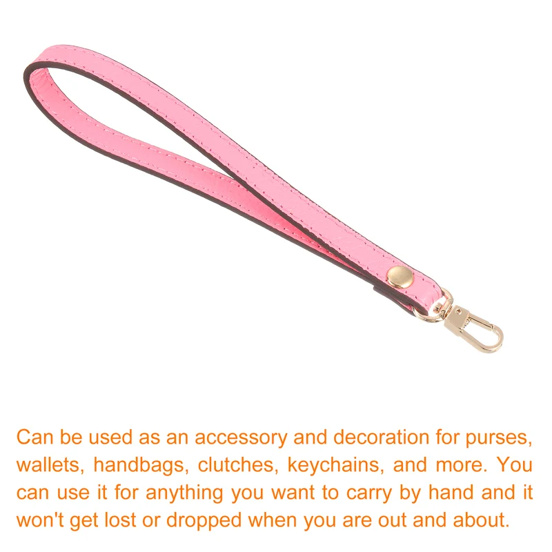 Leather Wristlet Strap, 7.48" Hand Wrist Lanyard Bag Chain, Pink+Gold