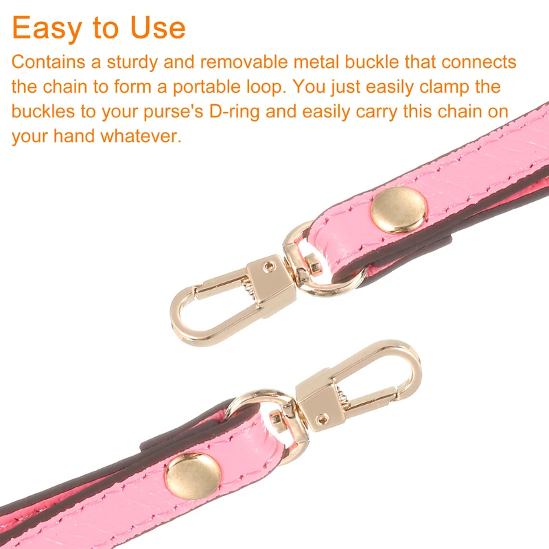 Leather Wristlet Strap, 7.48" Hand Wrist Lanyard Bag Chain, Pink+Gold