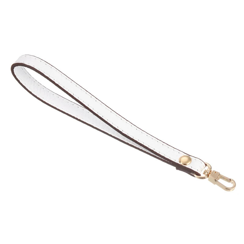 Leather Wristlet Strap, 7.48" Hand Wrist Lanyard Bag Chain, White+Gold