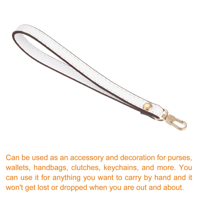 Leather Wristlet Strap, 7.48" Hand Wrist Lanyard Bag Chain, White+Gold