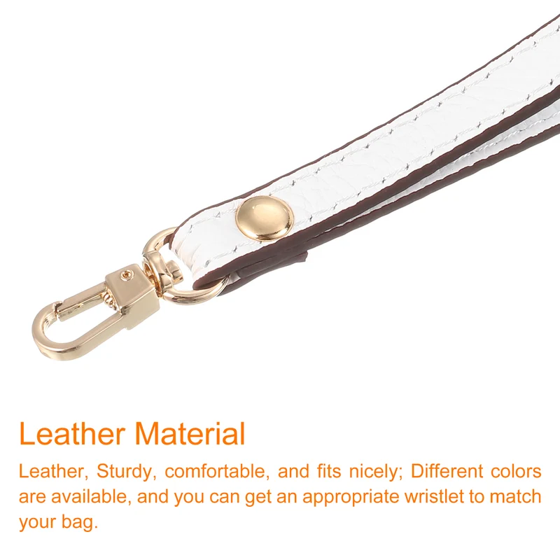 Leather Wristlet Strap, 7.48" Hand Wrist Lanyard Bag Chain, White+Gold