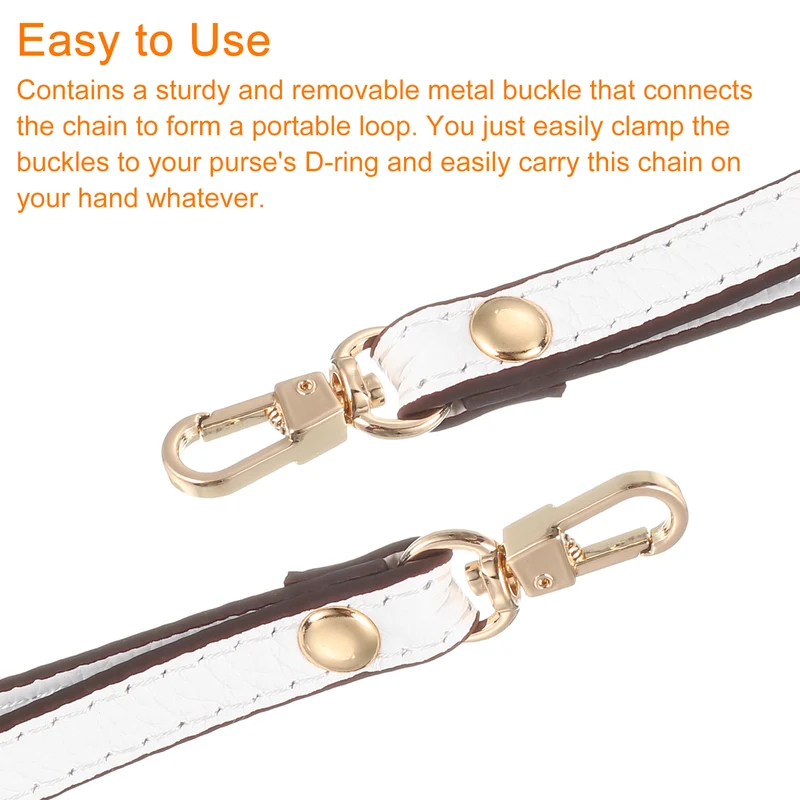 Leather Wristlet Strap, 7.48" Hand Wrist Lanyard Bag Chain, White+Gold