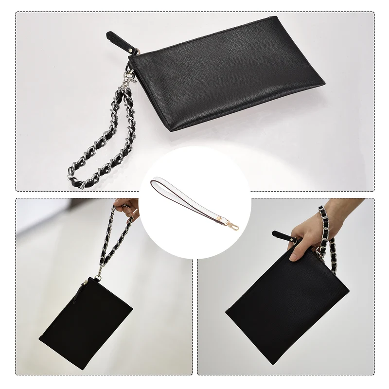 Leather Wristlet Strap, 7.48" Hand Wrist Lanyard Bag Chain, White+Gold