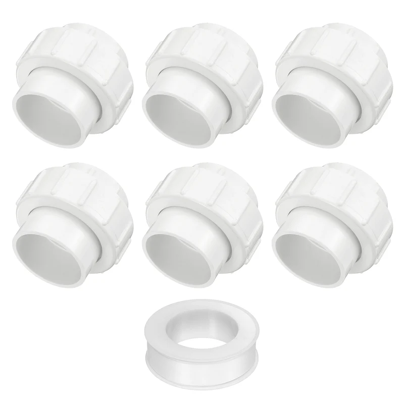6Pcs 50mm(1-1/2") PVC-Union Coupling Pipe Fitting Slip Joint Adapter, White