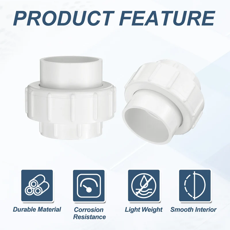 6Pcs 50mm(1-1/2") PVC-Union Coupling Pipe Fitting Slip Joint Adapter, White