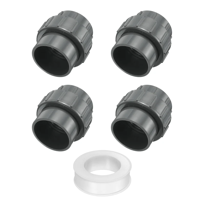 4Pcs 63mm(2") PVC-Union Coupling Pipe Fitting Slip Joint Adapter, Gray