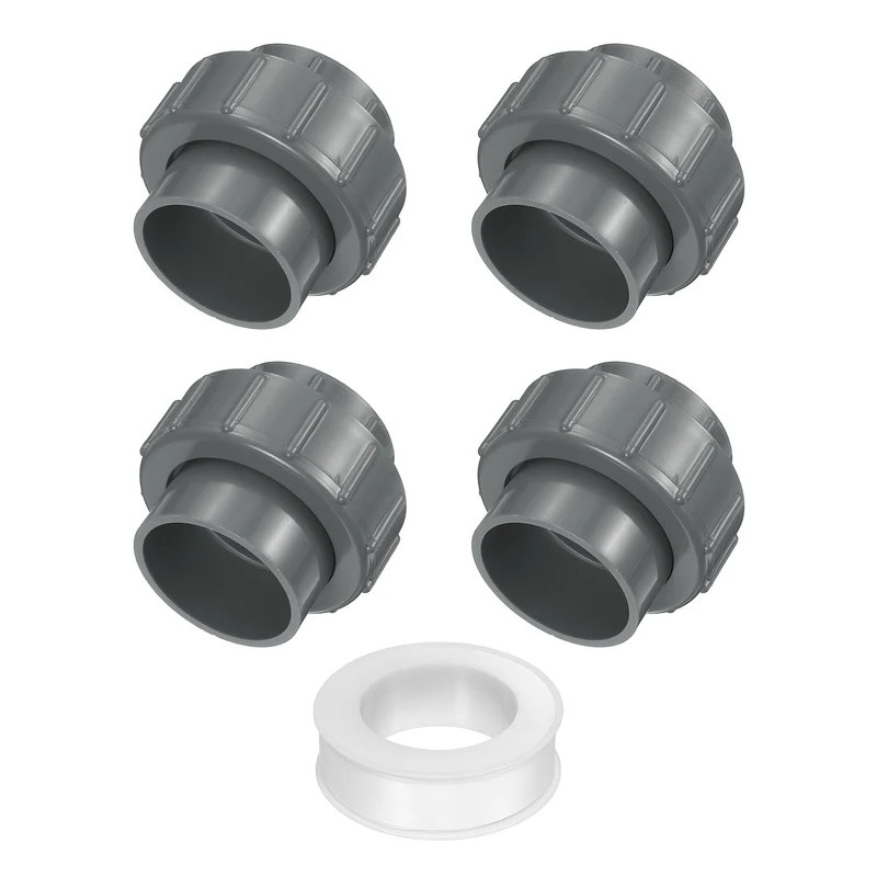 4Pcs 50mm(1-1/2") PVC-Union Coupling Pipe Fitting Slip Joint Adapter, Gray