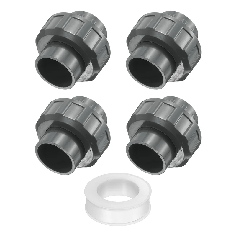 4Pcs 32mm(1") PVC-Union Coupling Pipe Fitting Slip Joint Adapter, Gray