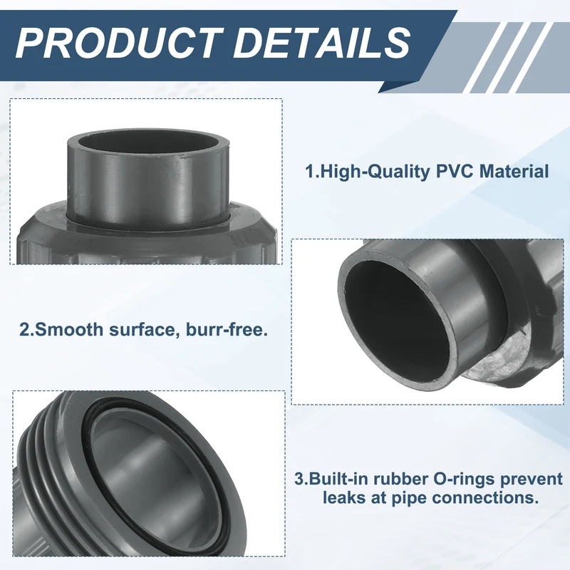 4Pcs 32mm(1") PVC-Union Coupling Pipe Fitting Slip Joint Adapter, Gray