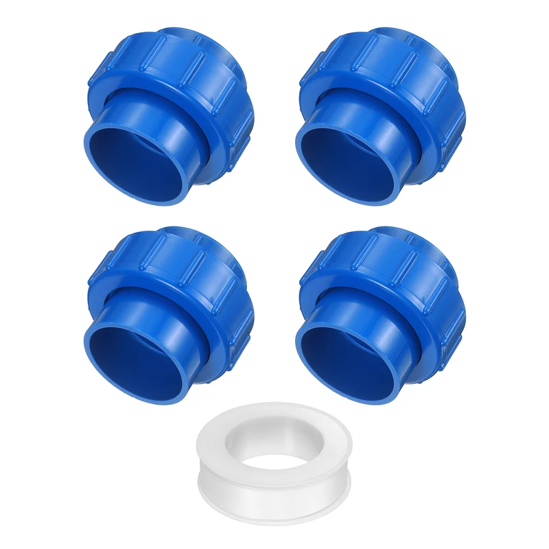 4Pcs 50mm(1-1/2") PVC-Union Coupling Pipe Fitting Slip Joint Adapter, Blue