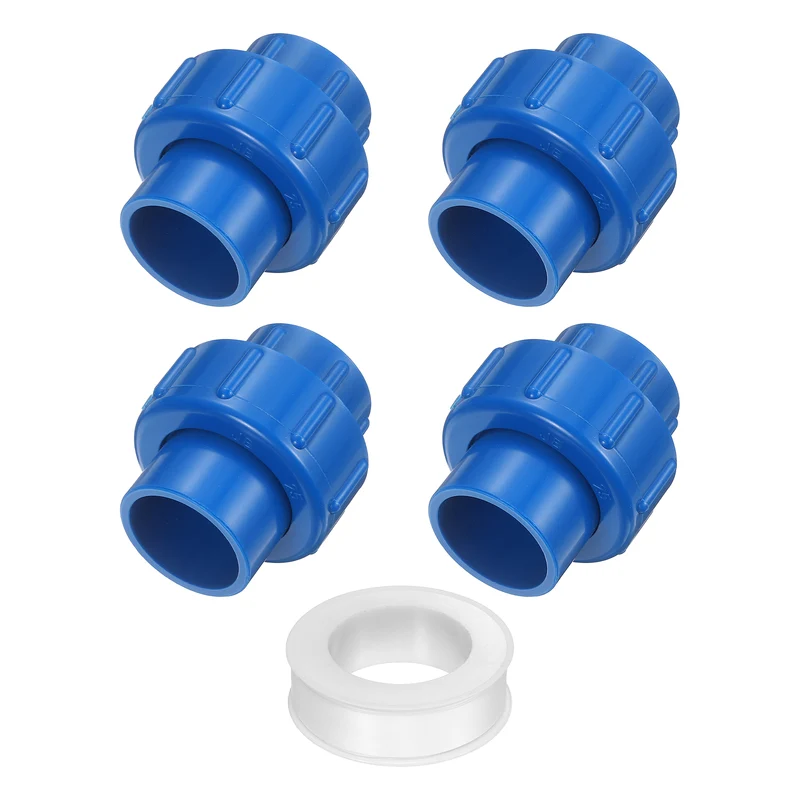 4Pcs 25mm(3/4") PVC-Union Coupling Pipe Fitting Slip Joint Adapter, Blue
