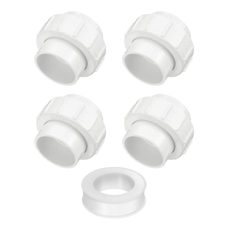 4Pcs 50mm(1-1/2") PVC-Union Coupling Pipe Fitting Slip Joint Adapter, White