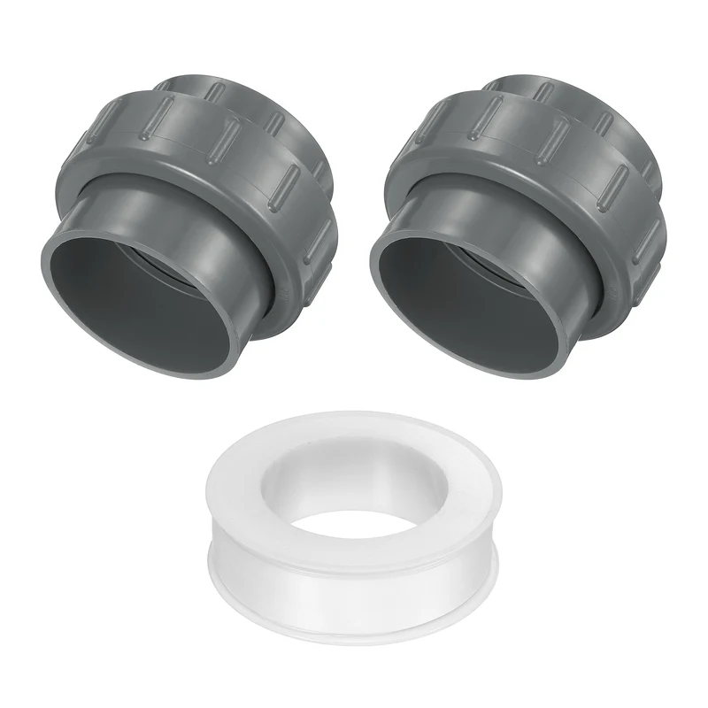 2Pcs 90mm(3") PVC-Union Coupling Pipe Fitting Slip Joint Adapter, Gray