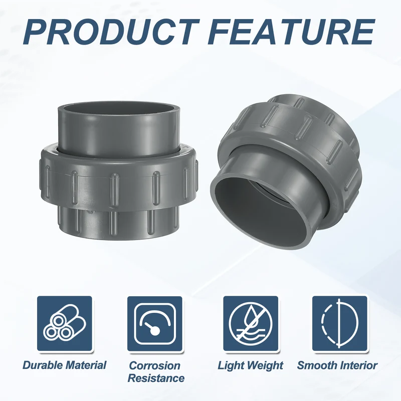 2Pcs 90mm(3") PVC-Union Coupling Pipe Fitting Slip Joint Adapter, Gray
