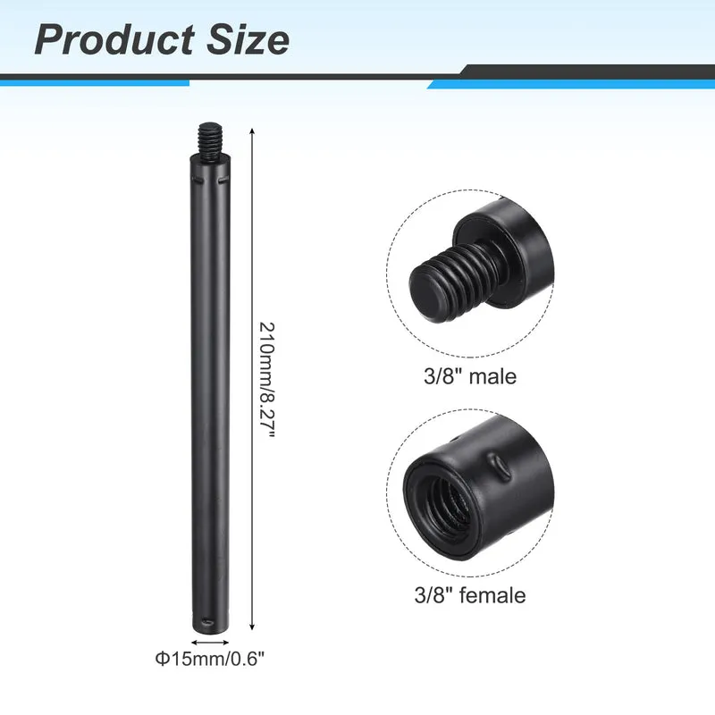 Metal Microphone Stand Extension Tube 3/8" male to 3/8" Mic Extension Pipe Black