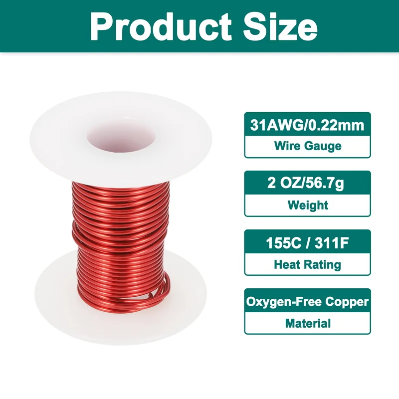 31 AWG Magnet Wire, 31 Gauge 2 oz Enameled Copper Wire, 155C(311F), Red,White